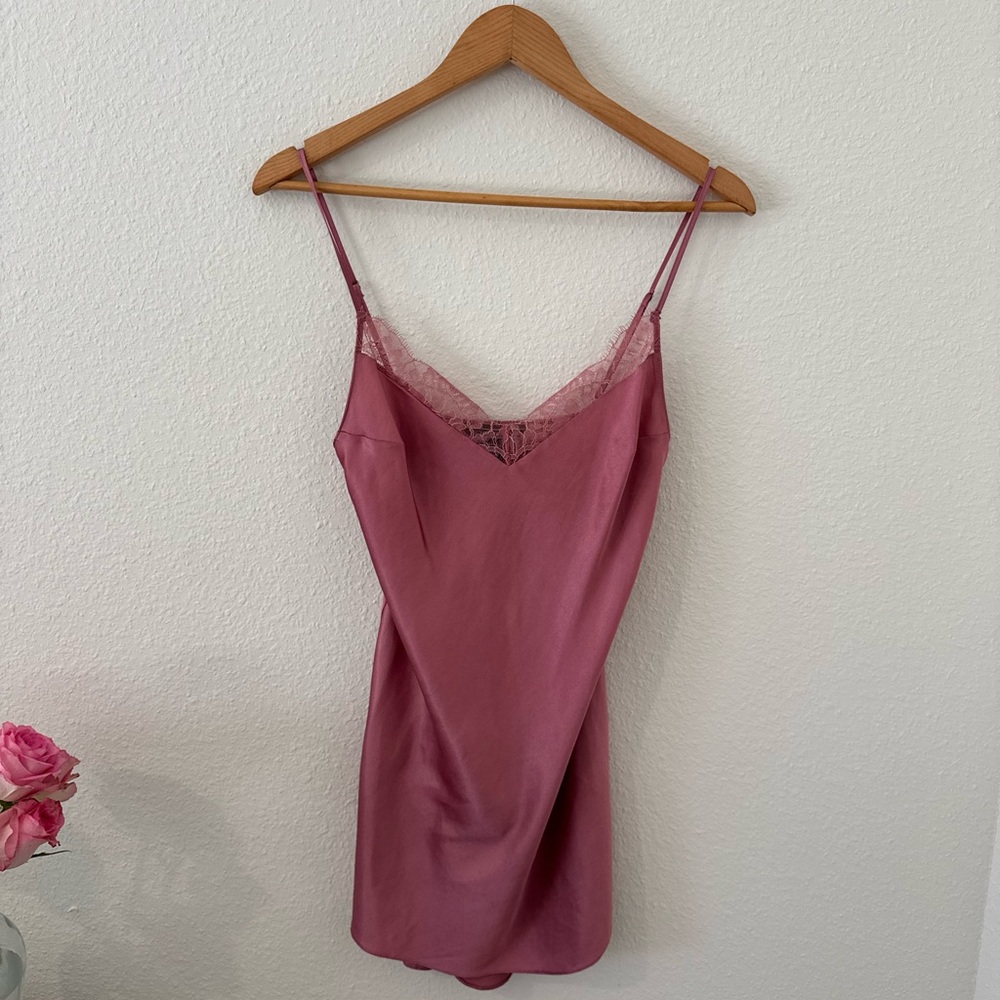 Elegant Pink Lace Trim Slip Dress